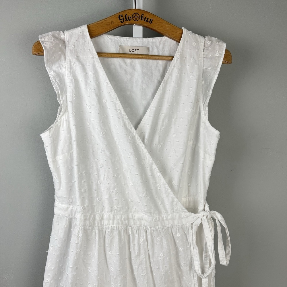 Ann Taylor Loft White Swiss Dot Midi Wrap Dress W… - image 2